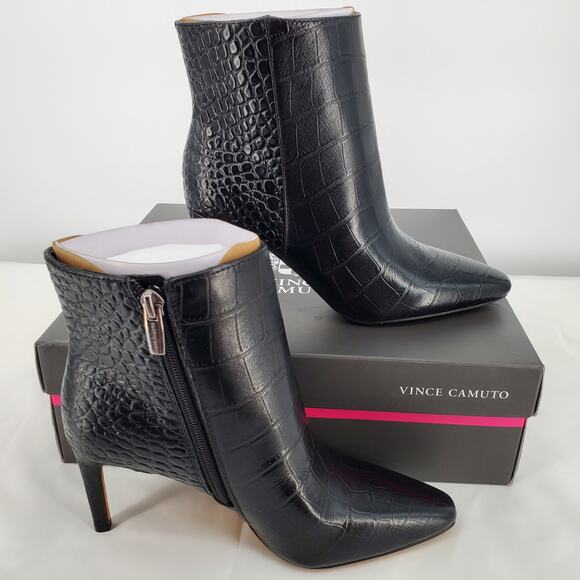 Vince Camuto Women's 6M Allost Black Croco Pointy Toe Ankle Boot 3in Heel New - Picture 6 of 12